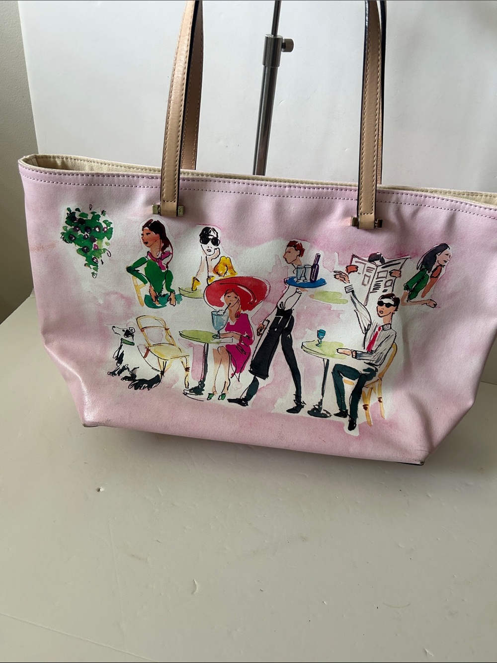 kate spade Ooh La La Pink Leather Illustrated Tote Bag Boho Rare Only $100!!! - Picture 2 of 16